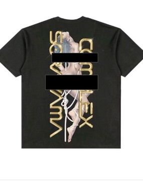 Gildan Black Short Sleeve Tee with Gold Lettering and Nude Figure Graphic